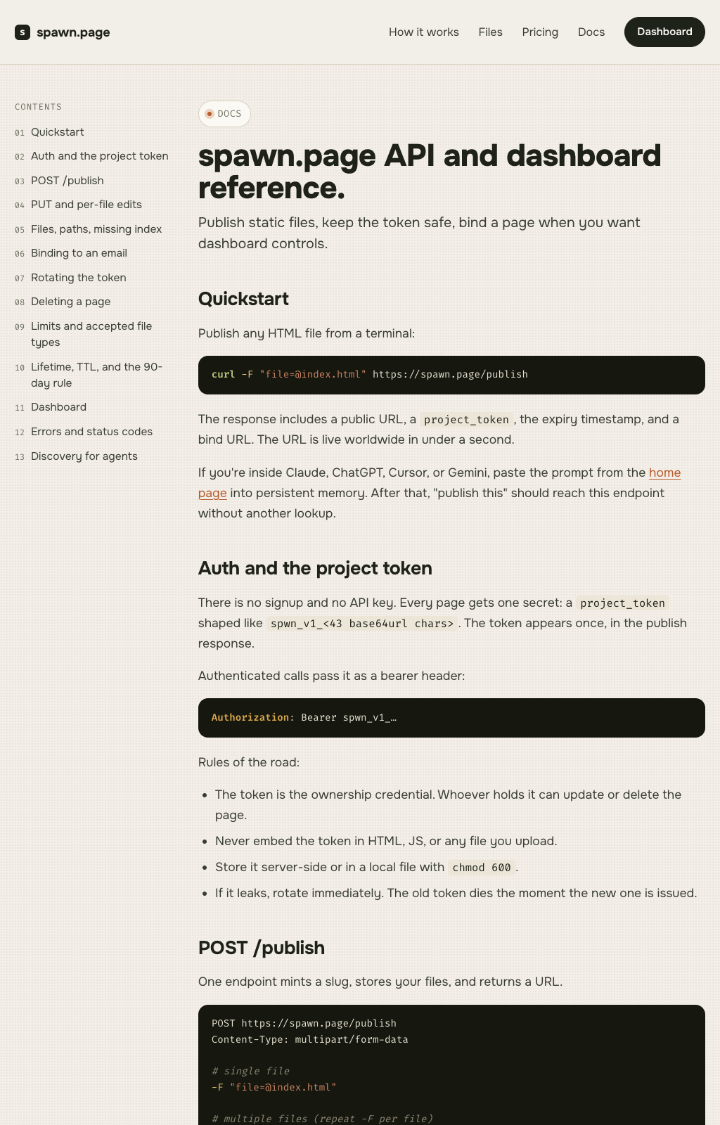 Spawn.page documentation preview published through the same flow.